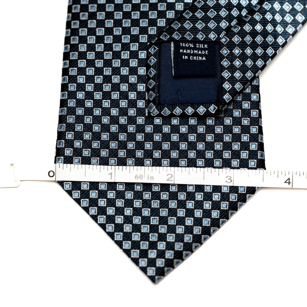 American Living 100% Silk Woven Navy and‎ Sky Blue Geometric Necktie, EUC